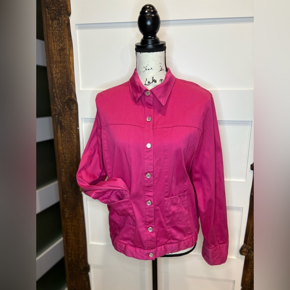 Monterey Bay Jean Jacket Fuchsia Size 10 Snap Button Casual Blazer